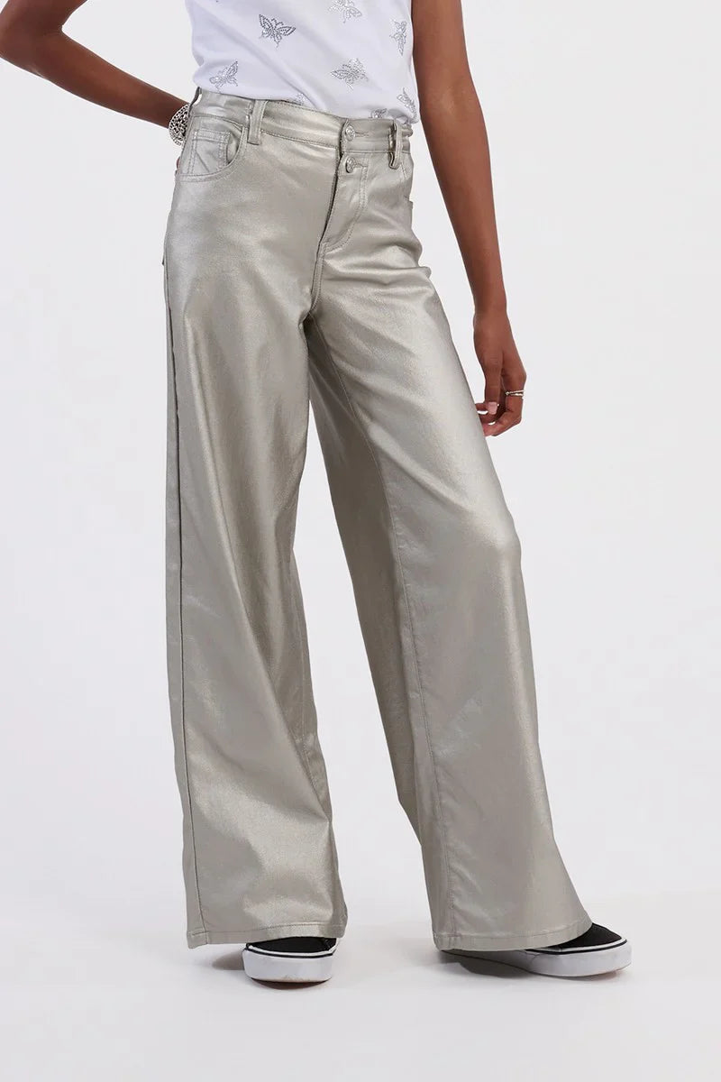 Silver Woven Wide Leg Pants