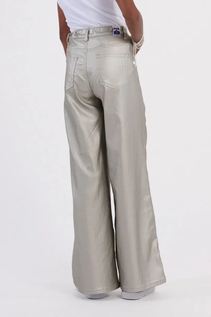 Silver Woven Wide Leg Pants