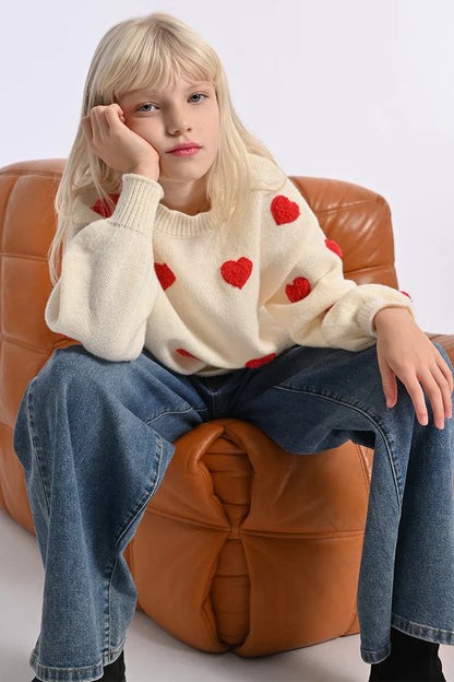 Off White with Red Hearts Knitted Sweater