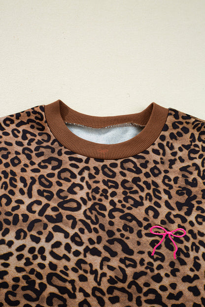 Leopard Contrast Trim Top and Pants Set