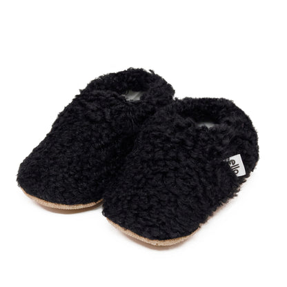 Teddy Baby Booties House Slippers, Non-Slip Sole, Organic Cotton Lining, Home Nursery Shoes, Black