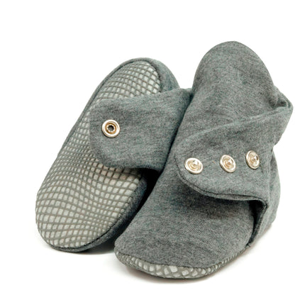 Organic Cotton Baby Booties, Non-Slip Sole, Cotton Newborn Booties Home Nursery Shoes, Dark Gray
