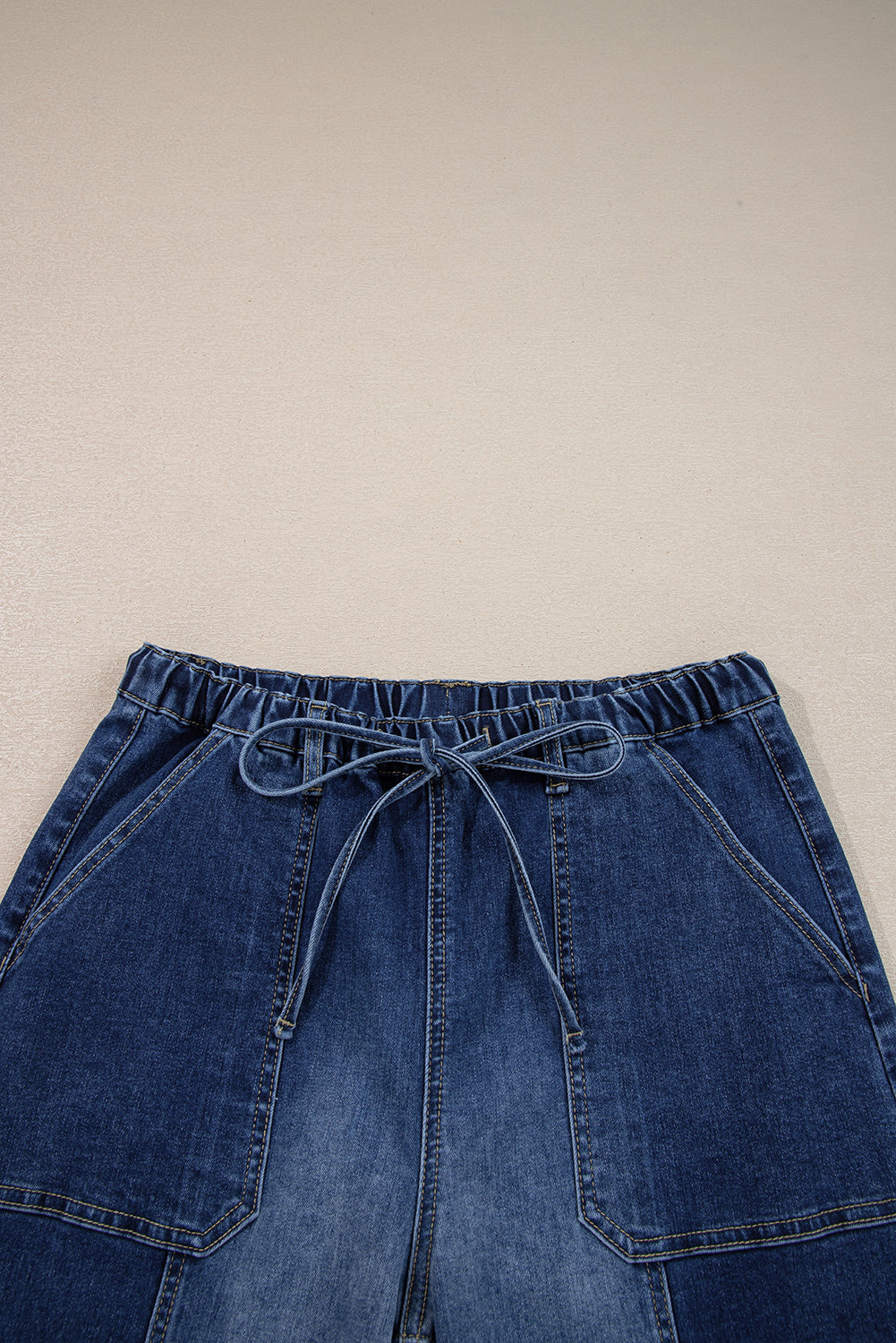 Beau Blue Drawstring Seam Detail Raw Hem Wide Leg Jeans