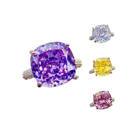 Multicolor Star Cut Bold Square CZ Adjustable Ring, Super Sparkling 14*14mm Main Cubic Zirconia, Pavé CZ Band, Dainty Luxe