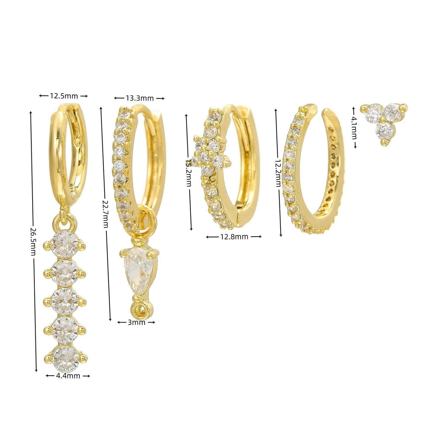 5 Pieces Simple Clover Single-Row Serrated Ear Cuff Earring Set, 18k Gold-Plated  Teardrop Zircon Earrings, S925 Needle, Stacked Lobe Designs with Dazzling Zirconia