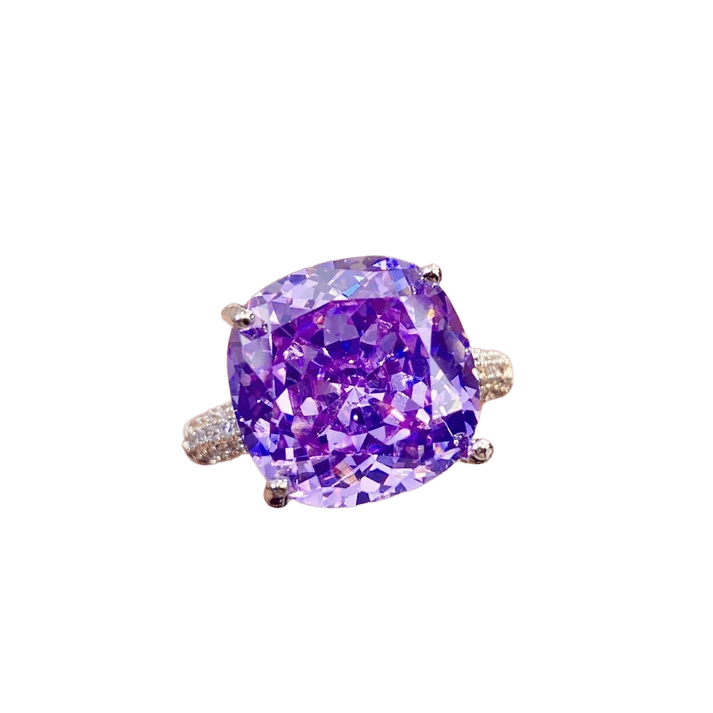 Multicolor Star Cut Bold Square CZ Adjustable Ring, Super Sparkling 14*14mm Main Cubic Zirconia, Pavé CZ Band, Dainty Luxe