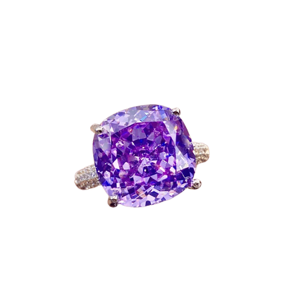 Multicolor Star Cut Bold Square CZ Adjustable Ring, Super Sparkling 14*14mm Main Cubic Zirconia, Pavé CZ Band, Dainty Luxe