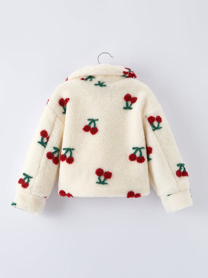 Cherry Plush Jacket for Girls – Zip-Up Winter Coat