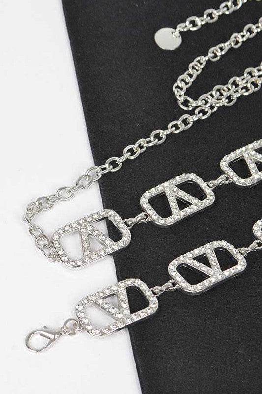 Plus Size Rhinestone Logo Chain Belt