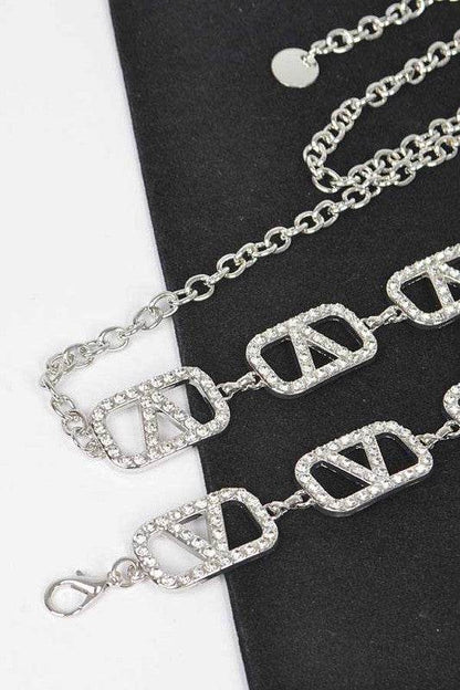 Plus Size Rhinestone Logo Chain Belt