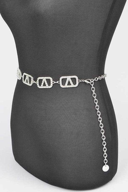 Plus Size Rhinestone Logo Chain Belt