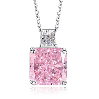 Multicolor Ice Flower Cut CZ Dual Cushion Pendant Necklace, 12*12mm 5A Cubic Zirconia, Dainty Luxe Pendant