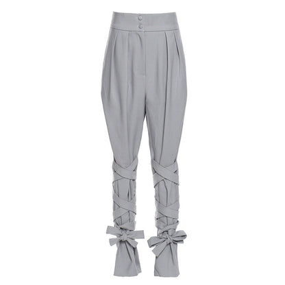 Winter Baggy Pants Unique Cross Lace up Women Loose Slimming All Matching Straight Casual Pants