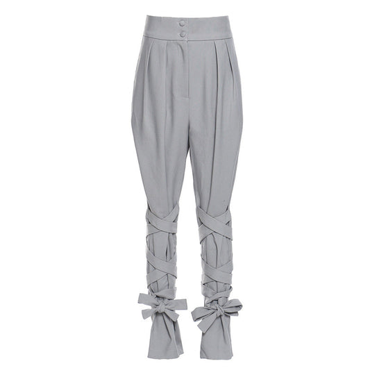 Winter Baggy Pants Unique Cross Lace up Women Loose Slimming All Matching Straight Casual Pants