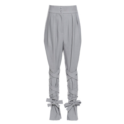 Winter Baggy Pants Unique Cross Lace up Women Loose Slimming All Matching Straight Casual Pants