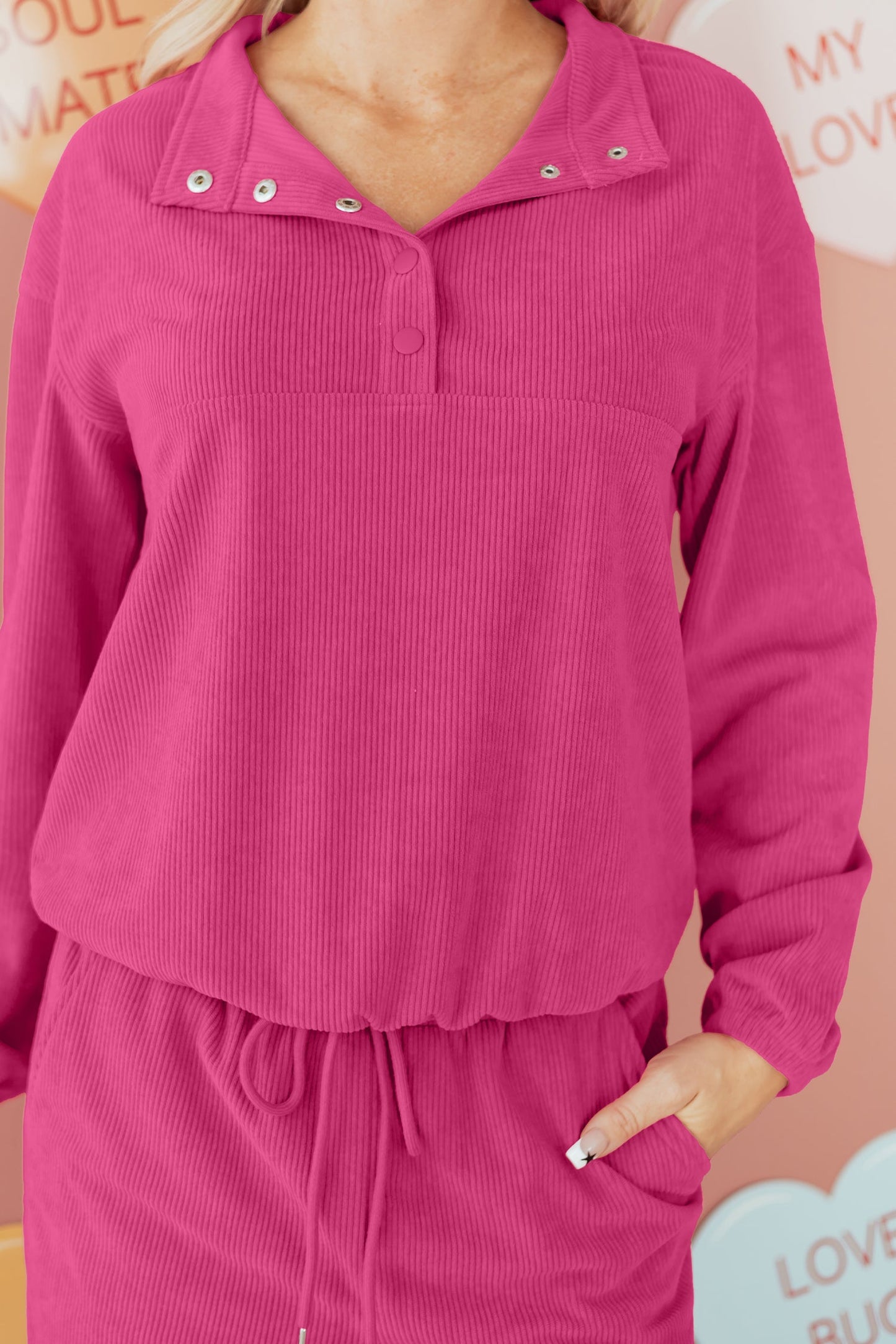 Solid Corduroy Pullover and Drawstring Pants Set