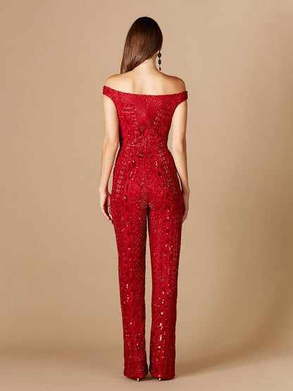 Beaded Off Shoulder Jumpsuit