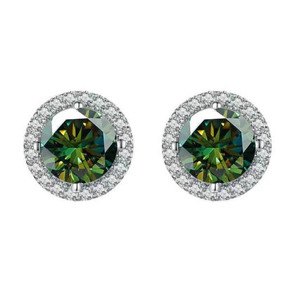S925 Multicolor Moissanite Round Halo Stud Earrings with Threaded Needle, 8 Color Options, 0.1-3ct D-Grade VVS, Sterling Silver Jewelry for Men Women