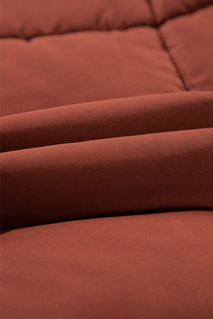 Solid Quilted Stand-Neck Zip-Up Buttoned  Puffer Coat