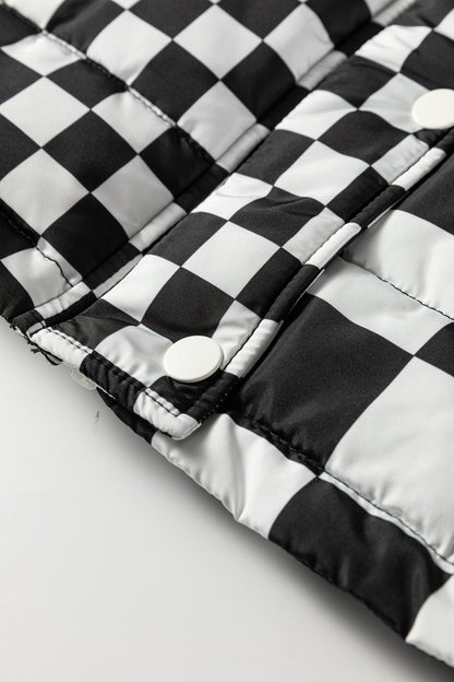 Black Double Checked Stand Collar Cropped Puffer Vest