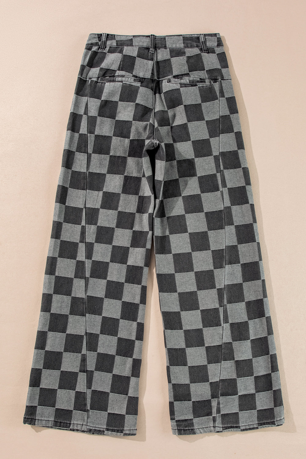 Dusk Blue Checkered Light Washed Wide Leg Jeans