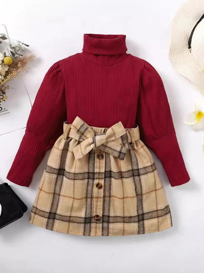 Turtleneck Long Sleeve Top and Skirt Set