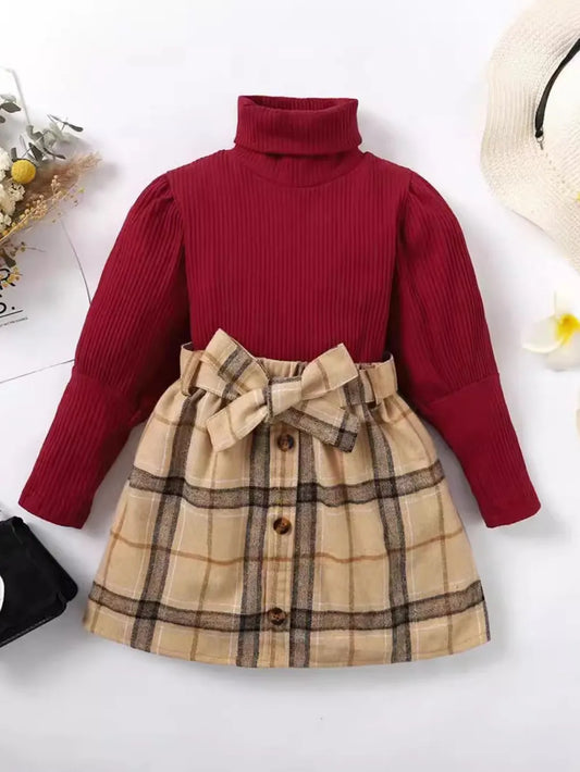 Turtleneck Long Sleeve Top and Skirt Set