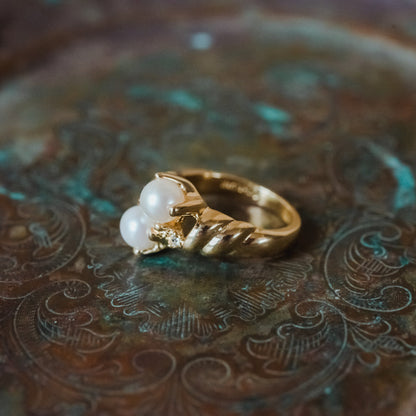 Vintage Ring Black and White Pearl with Crystal Ring 18k Gold Antique Womans Jewlery Handmade Size Rings R3326 by PVD Vintage Jewelry