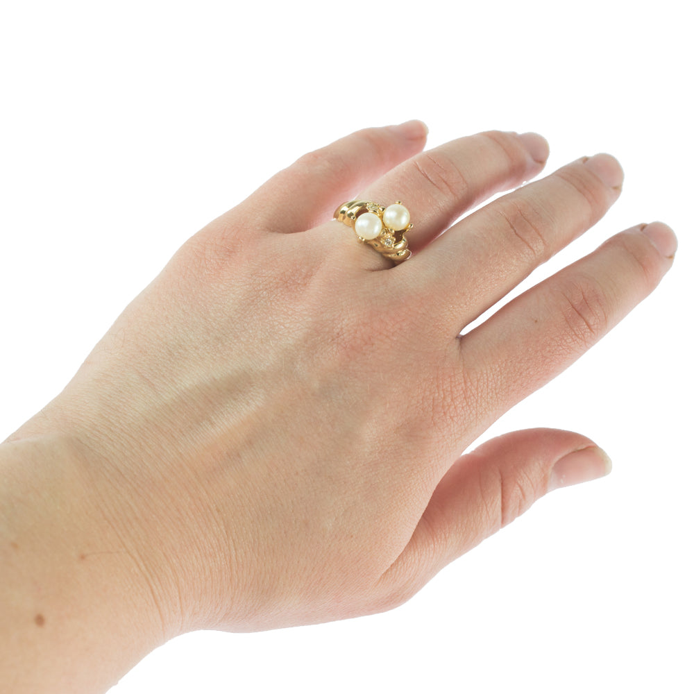 Vintage Ring Black and White Pearl with Crystal Ring 18k Gold Antique Womans Jewlery Handmade Size Rings R3326 by PVD Vintage Jewelry