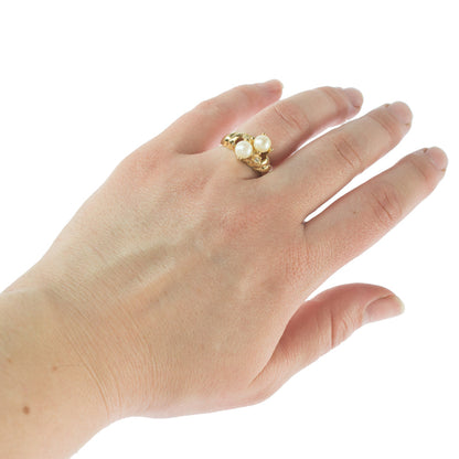 Vintage Ring Black and White Pearl with Crystal Ring 18k Gold Antique Womans Jewlery Handmade Size Rings R3326 by PVD Vintage Jewelry