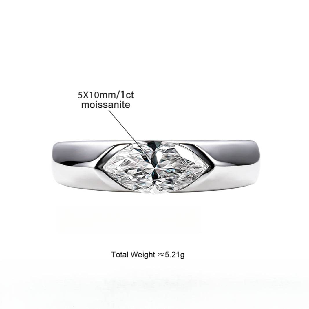 S925 18k Marquise Moissanite Wedding Engagement Ring, 5*10mm 1ct VVS D-Gragde Certified, 18K White Gold & Rhodium Plated Vintage-Inspired Luxury Solitaire for Her Him