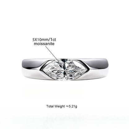 S925 18k Marquise Moissanite Wedding Engagement Ring, 5*10mm 1ct VVS D-Gragde Certified, 18K White Gold & Rhodium Plated Vintage-Inspired Luxury Solitaire for Her Him