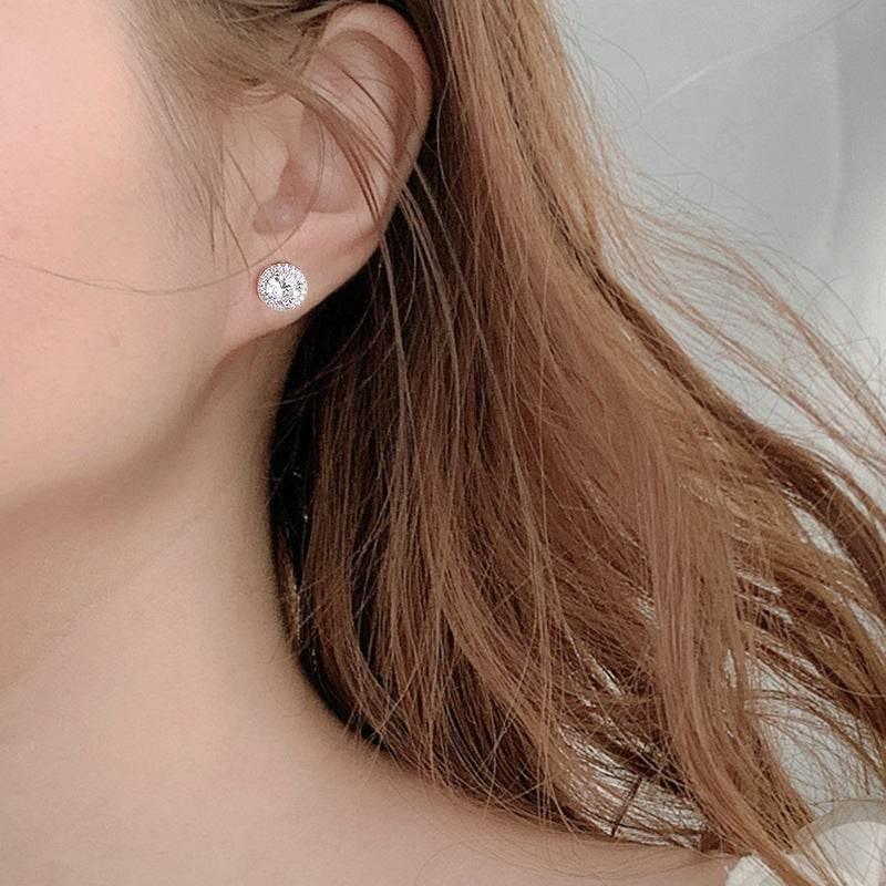 S925 Sakura Pink Moissanite Halo Stud Earrings, Sterling Silver D-Grade VVS Round-Cut Certificated Moissanite Jewelry for Men & Women, Simple & Stylish Gift for Wedding, Birthday, Anniversary