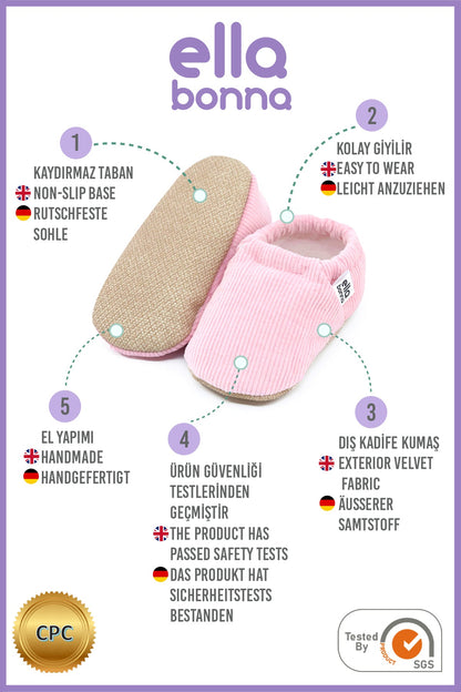 Organic Cotton Corduroy Home Nursery Moccasin Shoes , Pink