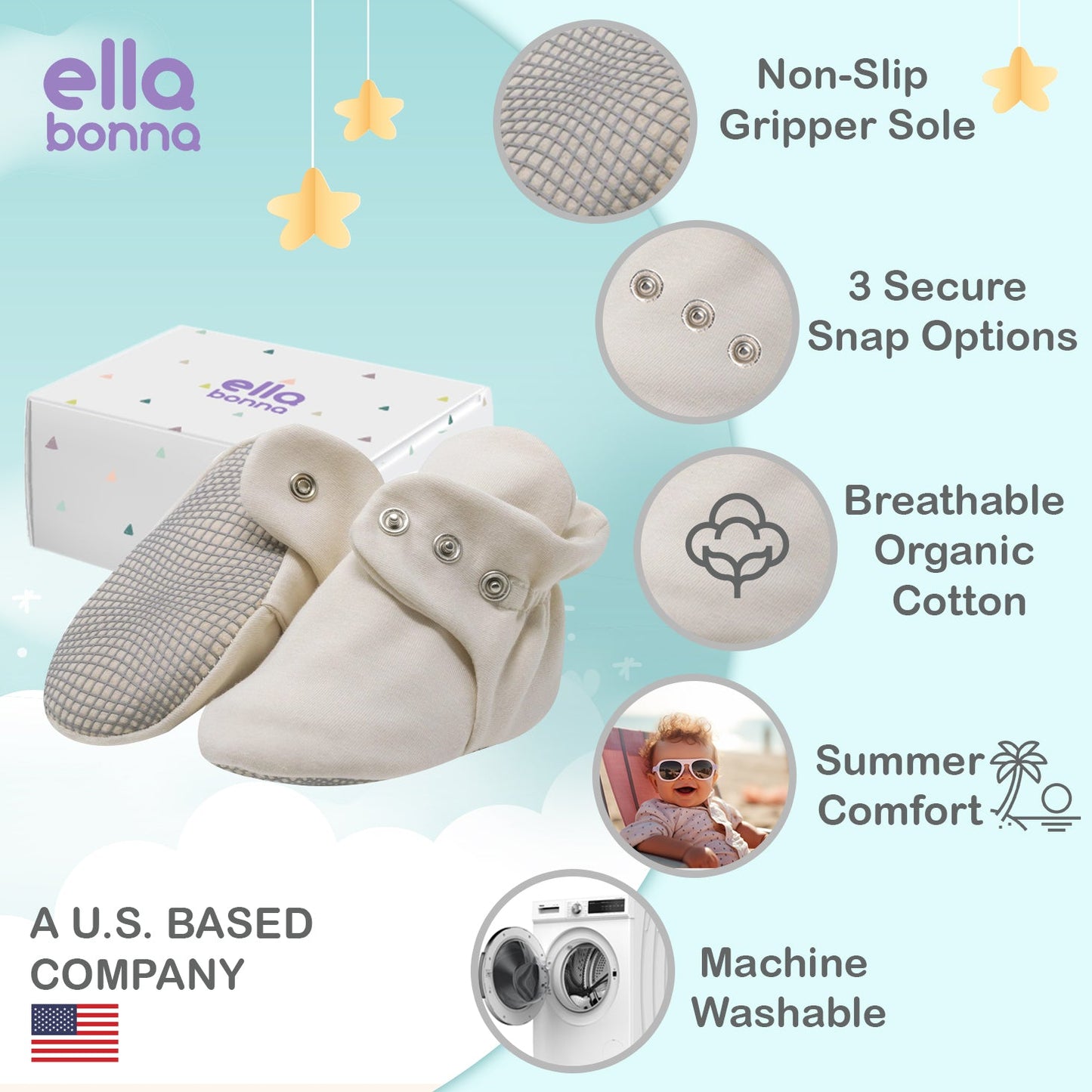 Organic Cotton Baby Booties, Non-Slip Sole, Cotton Newborn Booties Home Nursery Shoes, Dark Gray