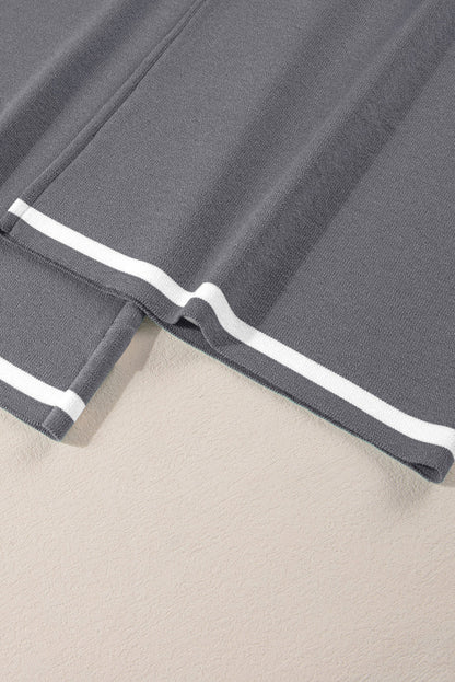 Medium Grey Contrast Trim Half Sleeve Top Drawstring Pants Loose 2pcs Sweater Suit