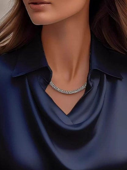 Full Size Satin Cowl Neck Long Sleeve Blouse Plus Size