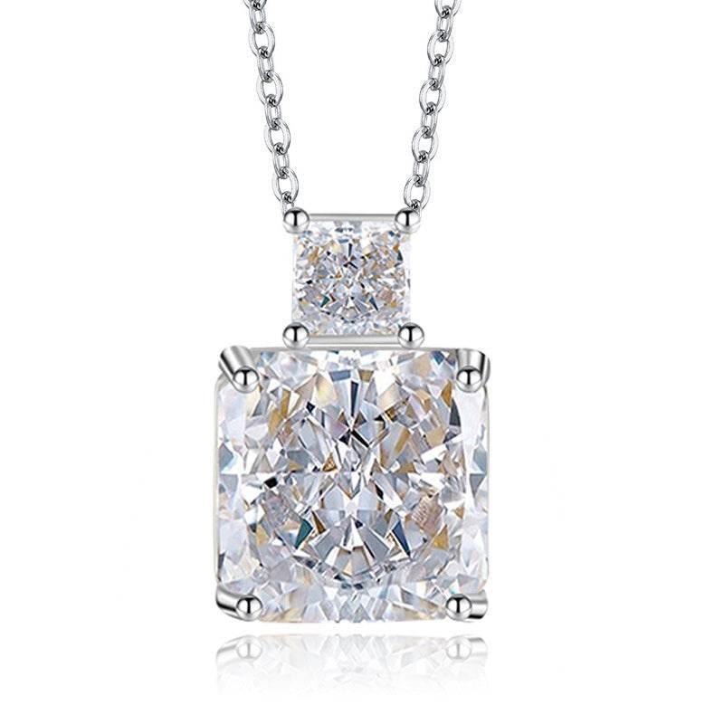 Multicolor Ice Flower Cut CZ Dual Cushion Pendant Necklace, 12*12mm 5A Cubic Zirconia, Dainty Luxe Pendant