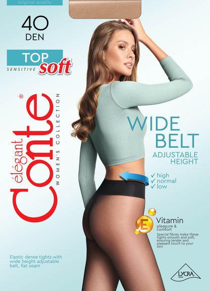 Tights Conte Top Soft 40 Den - Adjustable Fit for Sensitive Skin