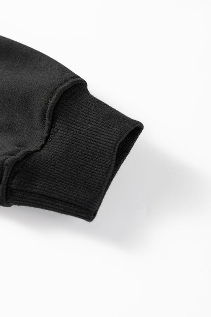 Black Striped Drop Shoulder Round Neck Pullover and Jogger Pants Active Outfit