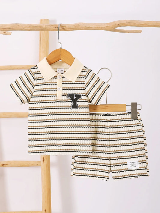 Children's Striped Short Sleeve Polo and Pants Set