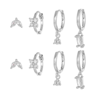 4 Pieces Geometric Zircon Stud Earring Set, 18k Gold Plated Ear Studs and Drops, Trendy Sweet Cool Earrings, S925 Needle, Stacked Lobe Designs with Dazzling Zirconia