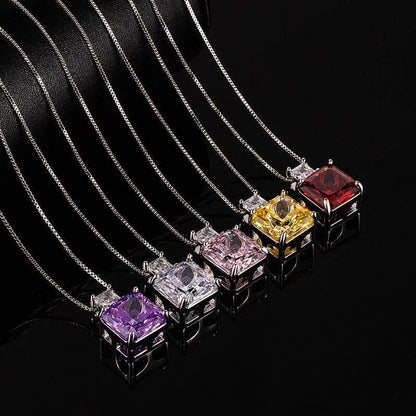 Multicolor Ice Flower Cut CZ Dual Cushion Pendant Necklace, 12*12mm 5A Cubic Zirconia, Dainty Luxe Pendant