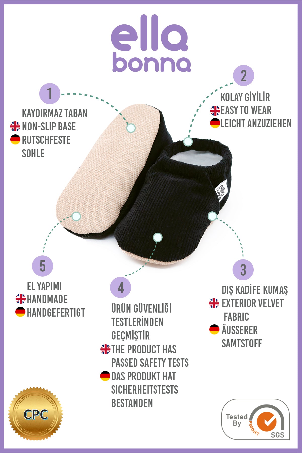 Organic Cotton Corduroy Home Nursery Moccasin Shoes , Black