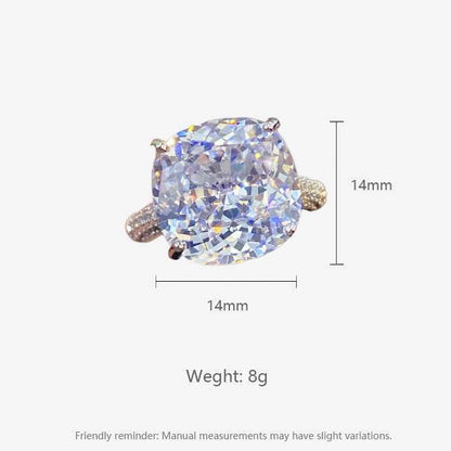 Multicolor Star Cut Bold Square CZ Adjustable Ring, Super Sparkling 14*14mm Main Cubic Zirconia, Pavé CZ Band, Dainty Luxe