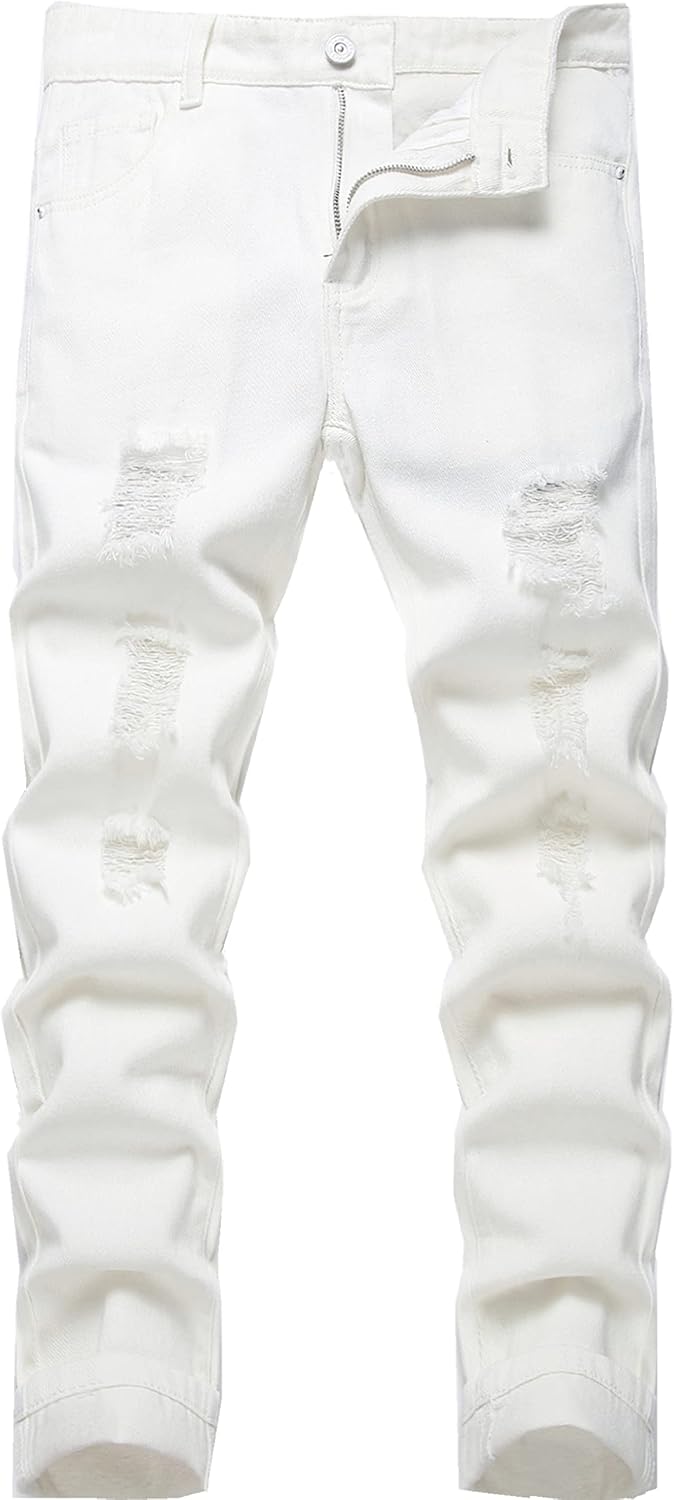 Boy's Skinny Fit Ripped Destroyed Distressed Stretch Slim Jeans Pants