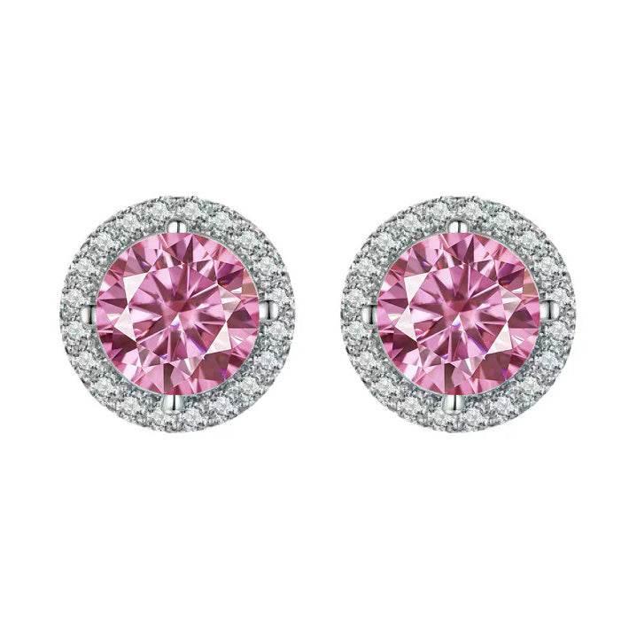 S925 Multicolor Moissanite Round Halo Stud Earrings with Threaded Needle, 8 Color Options, 0.1-3ct D-Grade VVS, Sterling Silver Jewelry for Men Women