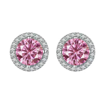 S925 Multicolor Moissanite Round Halo Stud Earrings with Threaded Needle, 8 Color Options, 0.1-3ct D-Grade VVS, Sterling Silver Jewelry for Men Women