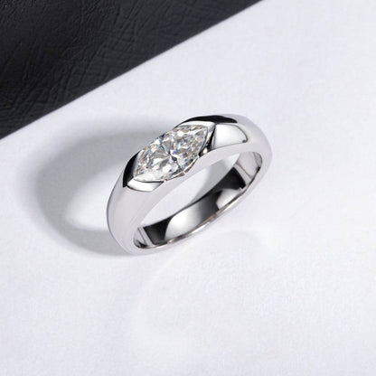 S925 18k Marquise Moissanite Wedding Engagement Ring, 5*10mm 1ct VVS D-Gragde Certified, 18K White Gold & Rhodium Plated Vintage-Inspired Luxury Solitaire for Her Him