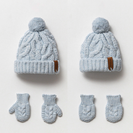 Knit  Beanie and Mitten Set